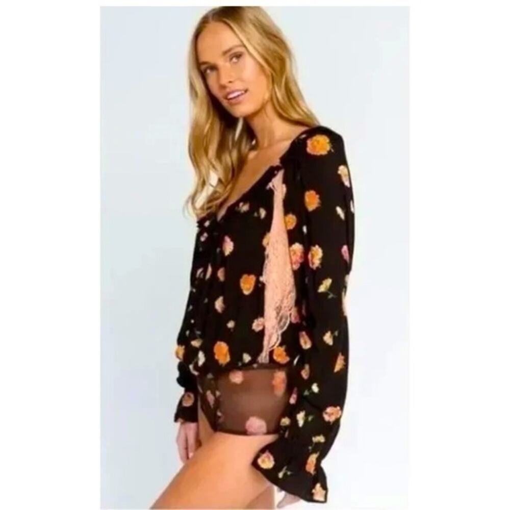 Free People Poppy Printed Bodysuit floral black. Small